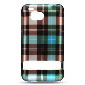 phone case with blue, brown and green checkered design that fits onto 