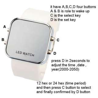 White Mirror LED Digital Date Jelly Silicon Casual Lady/Men Sport 