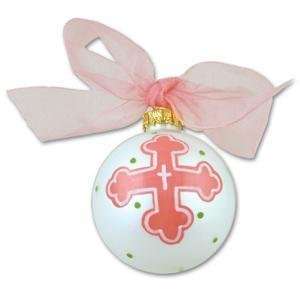 Personalized Cross Ornament in Pink for Baptism, Christening, First 