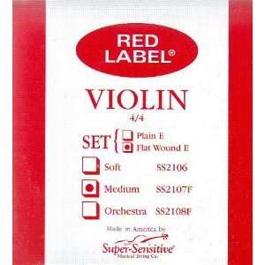  Super Sensitive Violin Set Flat Wound E Red Label 4/4 Size Medium 