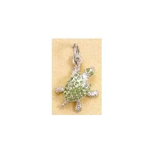    Crystal Sterling Silver Charm, .75 in long Movable Turtle Jewelry