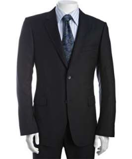 Gucci navy blue wool two button suit with flat front pants   