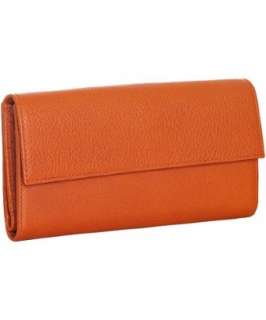 Furla orange pebbled leather classic flap wallet   