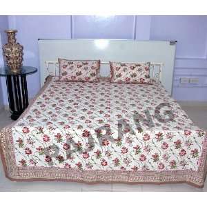  Ethnic Design Hand Block Floral Print Bed Spread Bed Sheet 