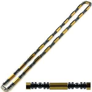    Mens Magnetic Hematite Gold Tone Tube Bead Necklace: Jewelry