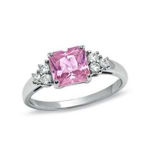  Princess Cut Pink Cubic Zirconia Fashion Ring in Sterling 