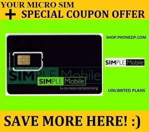 SIMPLE MOBILE MICRO SIM CARD   T MOBILE GSM NETWORK   UNLIMITED 