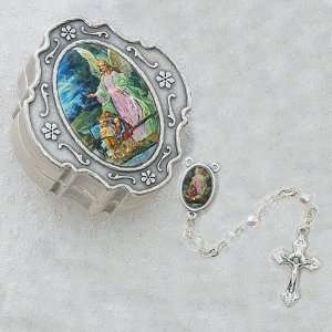 Guardian Angel Crystal Rosary with Box Baptism Christening Communion 