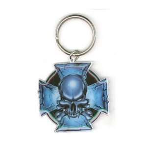  Top Heavy   Blue Skull and Iron Cross   Metal Keychain 