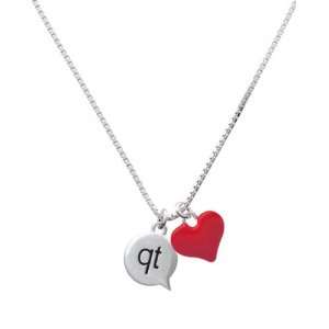  qt   Cutie   Text Chat and Red Heart Charm Necklace 
