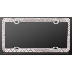  Chrome Metal Car License Plate Frame with Triple Row Pink 
