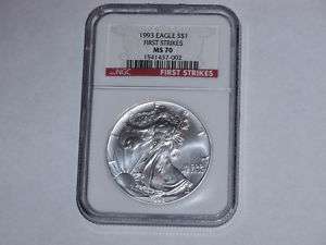 1993 AMERICAN SILVER EAGLE FIRST STRIKE NGC MS70 POP 1  