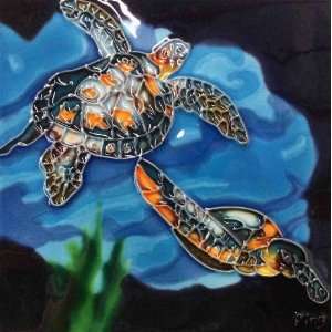   Ceramic Artist Tile With Hanger / Stand   Turtles (BD2043W) Home