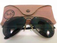 Vintage Ray Ban Black Aviator Sun Glasses Model 58014 W / Case Good 