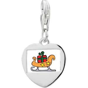   Silver Christmas Sled Photo Heart Frame Charm: Pugster: Jewelry