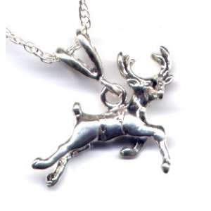  Sterling Silver Leaping Deer Pendant 16 Chain Necklace 
