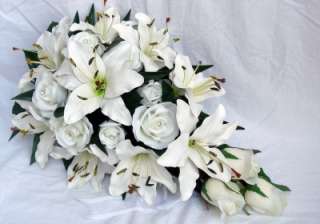 WEDDING BOUQUET SET, WHITE LILY & ROSES X 9 ITEMS  