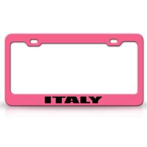 ITALY Country Steel Auto License Plate Frame Tag Holder, Pink/Black
