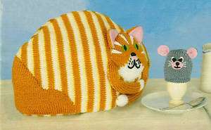 CAt & Mouse Tea & Egg Cosy Cozy Pattern Vintage Retro  
