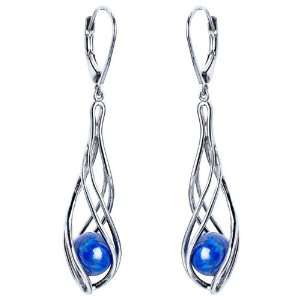  Ze Sterling Silver Caged Lapis Bead Earrings: Jewelry
