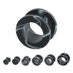   Screw Fit Black White Marble Plugs   7/16   Sold As A Pair: Jewelry