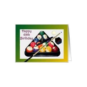   Age Specific 69th ~ Racked Pool Balls, Cue & Chalk Card Toys & Games