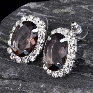 dazzling rhinestone chain brown crystal necklace earring set wedding 