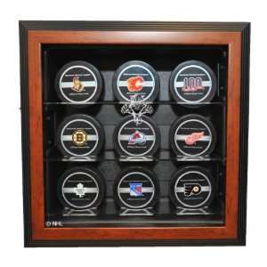 Puck Cabinet Style Display Case, Brown   Sports Memorabilia:  