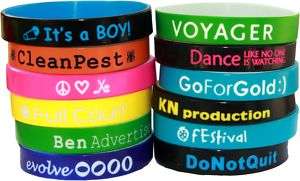 100 COLOR TEXT CUSTOM SILICONE WRISTBANDS FAST SHIPPING custom bands 1 