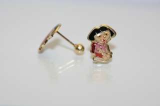 14k gold DORA EXPLORER cute screw back enamel earrings  