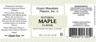 Label for 2oz Natural Maple Flavor by Green Mountain Flavors