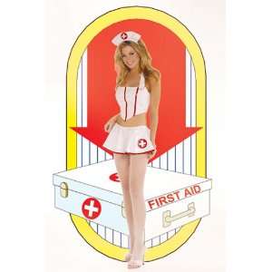 Flirty Nurse Vinyl Costume. Corset Top with Lace up Back, Skirt, and 