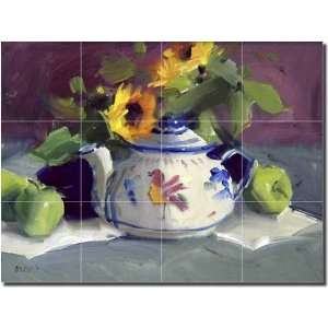 Mexican Pottery by Judy Crowe   Floral Fruit Still Life Ceramic Tile 