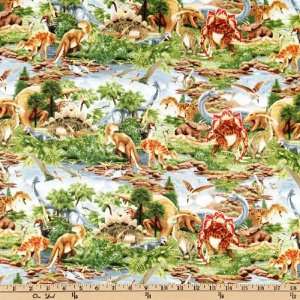  43 Wide T Rex Dinosaur Scenic Blue Fabric By The Yard 