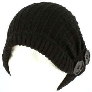 Winter Slouchy Ribbed Knit Beanie Button Ski Hat Black  