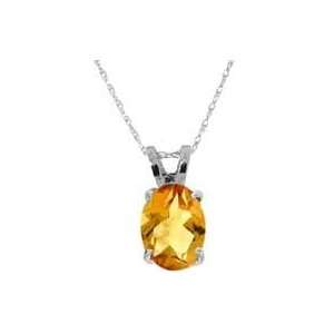  Sterling Silver Oval Citrine Pendant Necklace Jewelry