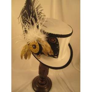  Elsie Massey #14020 New Steampunk White Riding Hat w/ White Stripe 