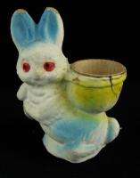 Vintage Paper Mache Easter Bunny Rabbit Candy Container Blue White 