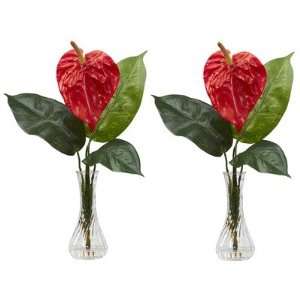   Anthurium w/Bud Vase Silk Flower Arrangement (Set of 2): Electronics