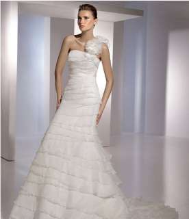 Elegant One Shoulder Flower Wedding Dress Bridal Gown  