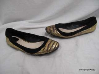 Christian Dior Gold Python/Black Suede Flats 39  