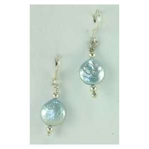  TUMMYTOYS STERLING SILVER EARRINGS BLUE COIN PEARL. Our 
