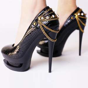 Womens Chains Fancy Platform Stiletto High Heel Shoes  
