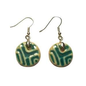  Sea Green Glazed Ceramic Round Dangle Earrings: Jewelry