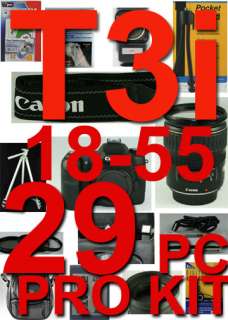 NEW Canon Rebel T3i 600D W/ 18 55mm IS 29PC PRO KIT 8GB  