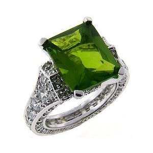  Sterling Silver Square Green CZ Ring Size#7 Jewelry