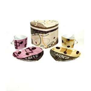  Coffee Menu Espresso Cup and Saucer Set for 2 Kitchen 