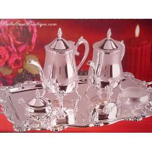  Silver Plated Coffee and Tea Set with Tray  5 piece set 