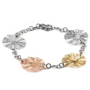 Sterling Silver Laser Cut Rhodium Plated and Gold Plated Swedish Rose 