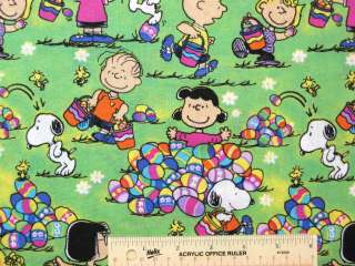 Peanuts Egg Hunt Easter Snoopy Charlie Brown Lucy Cotton Fabric 7/8 